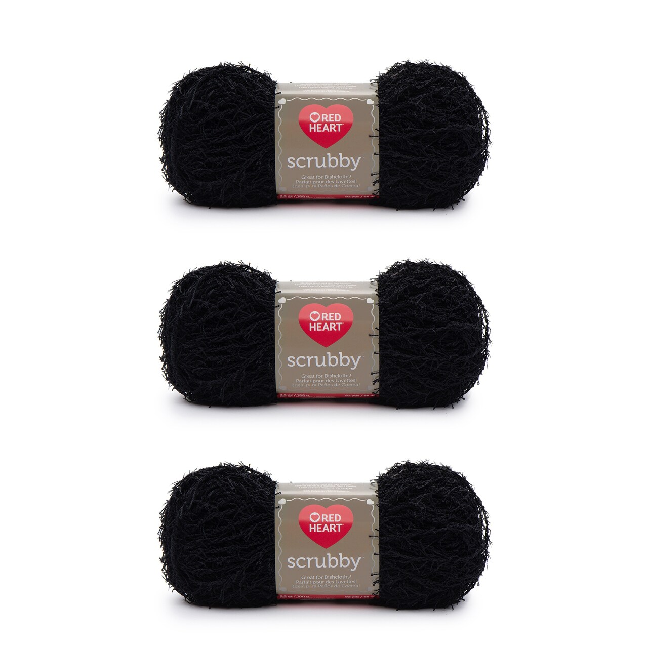 Red Heart Scrubby Black Yarn - 3 Pack of 100g/3.5oz - Polyester - 4 Medium (Worsted) - 92 Yards - Knitting/Crochet